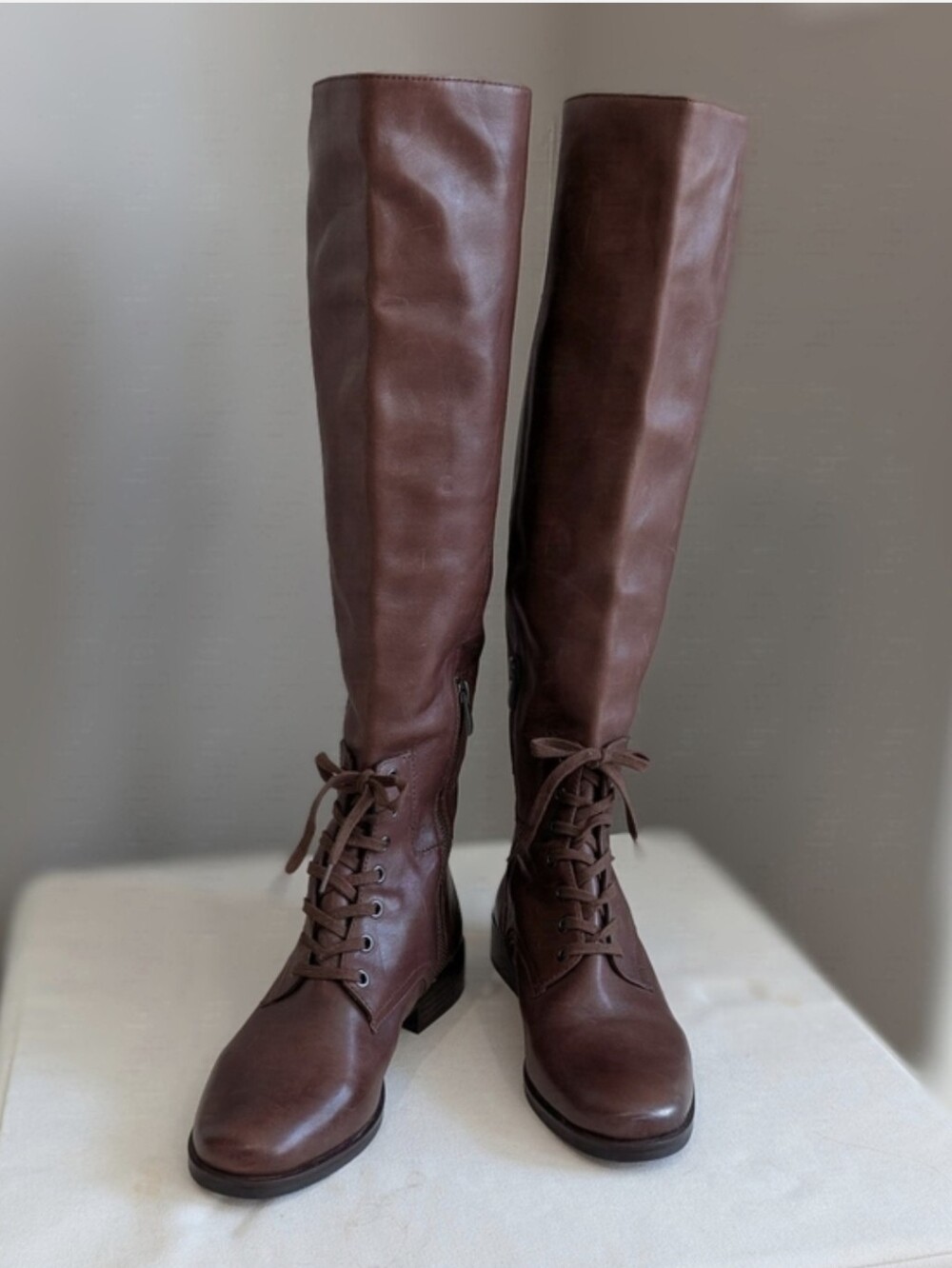 Pour Le Victoire NWT REAL LEATHER COGNAC OTK THIGH HIGH BOOTS 9M